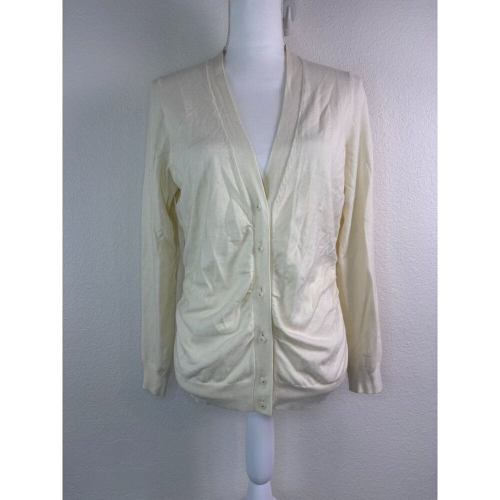 J.Mclaughlin women's medium‎ cream long sleeve lightweight knit cardigan sweater